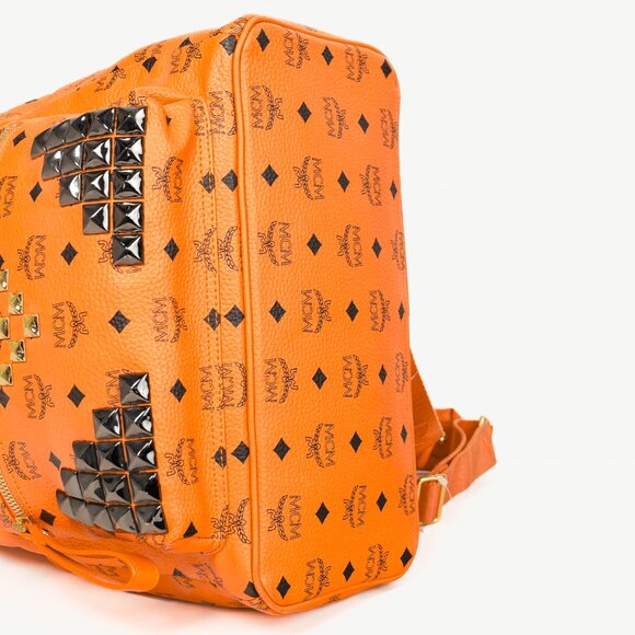 MCM Stark Metal Studs Orange Monogram Backpack - Picture 5 of 15